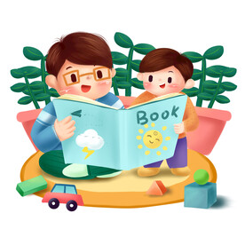 亲子阅读卡通插画
