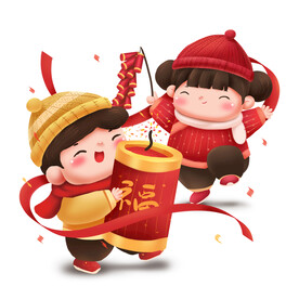 福娃放鞭炮喜庆