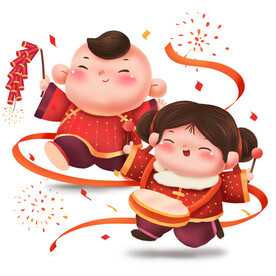 福娃贺岁放鞭炮