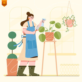 居家人物插画