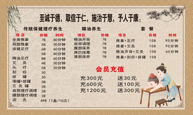 推拿价目表