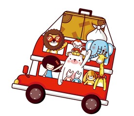 卡通旅行车