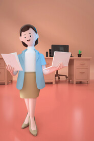 3D人物办公室粉色卡通C4D人