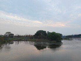 湖边树林晚霞