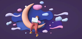 紫色坐在月亮上的人物c4d