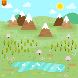春季郊外池塘风景