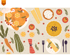 创意扁平美食插画