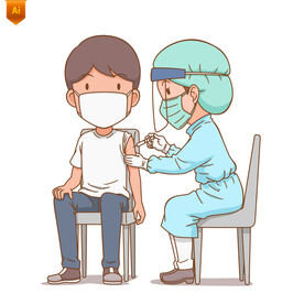 接种疫苗卡通插画
