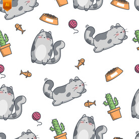 可爱猫咪背景印花图案
