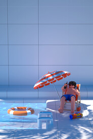 夏日泳池C4D立体角色背景