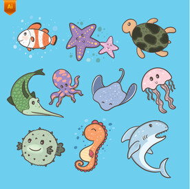 海洋动物卡通插画素材
