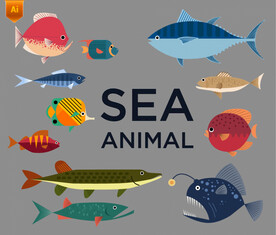 卡通海洋鱼类插画