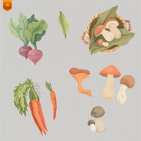 蘑菇萝卜蔬菜插画