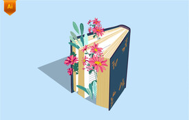 书本花朵读书插画