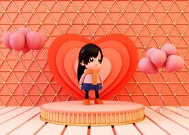 C4D模型卡通舞台可爱小女孩