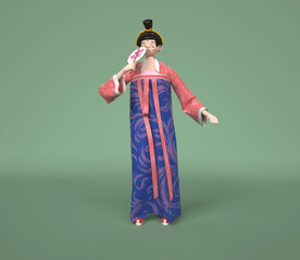 个性中式古典卡通风格仕女主题