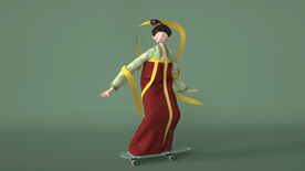 C4D模型 中式风格仕女玩滑板