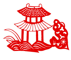 亭子 窗花 剪纸