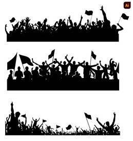 旗帜欢呼庆祝人物剪影