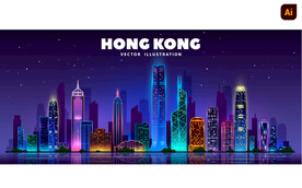 香港霓虹城市插画