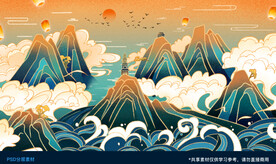 国潮风景山水背景