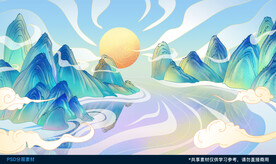 中国传统手绘山水背景