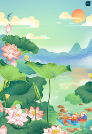 国潮荷花插画