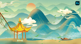 中国风手绘山水