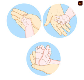 大手小手卡通插画