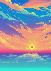 蒸汽波风格海洋天空