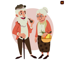 老人夫妇插画