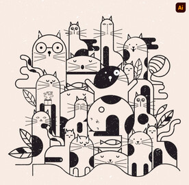 可爱猫咪抽象图案