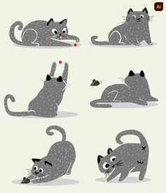 灰色猫咪卡通插画