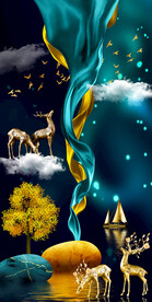 麋鹿晶瓷画 玄关画