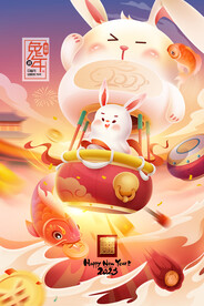 兔年吉祥兔年插画兔子新年春节