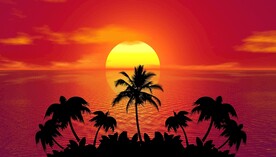 漫画风海面夕阳