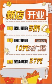 简约橙色新店开业海报