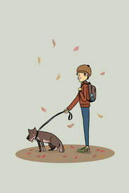 卡通遛狗