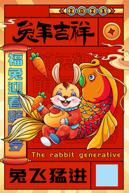 红色简约2023兔年吉祥海报