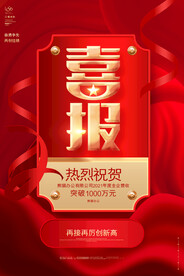 红色创意企业销售喜报海报