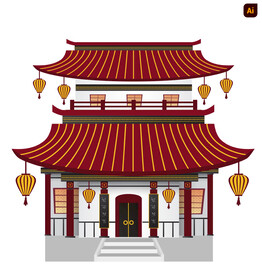 中式建筑插画