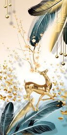 抽象羽毛麋鹿山水装饰画玄关