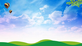 蓝天草地热气球升空绿色背景