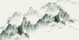 水墨山水简约花鸟背景客厅装饰画
