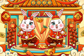 兔子贺新春插画