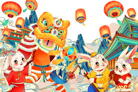 新年舞狮插画
