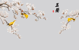 水墨山水简约花鸟背景客厅装饰画