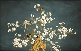 水墨山水简约花鸟背景客厅装饰画