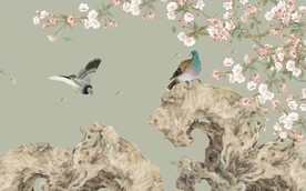 水墨山水简约花鸟背景客厅装饰画
