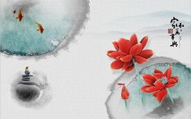 水墨山水简约花鸟背景客厅装饰画